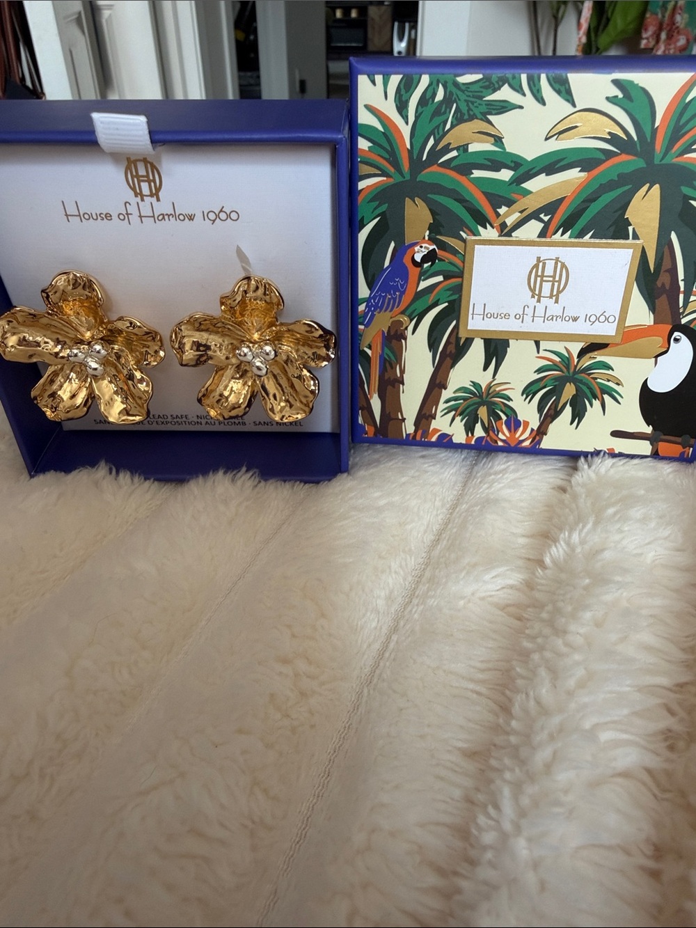 House of Harlow 1960 Gold Sculpted Floral Clip-On Earrings